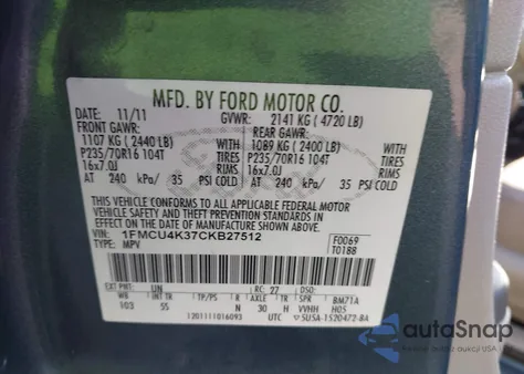 2012 Ford Escape Hybrid Limited из США, поврежденный, VIN 1FMCU4K37CKB27512
